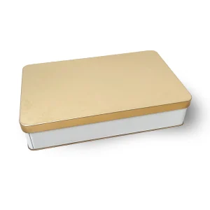 Rectangular Tin Box in Gold and White