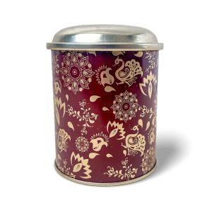 Maroon Floral & Peacock Dome Lid Tin