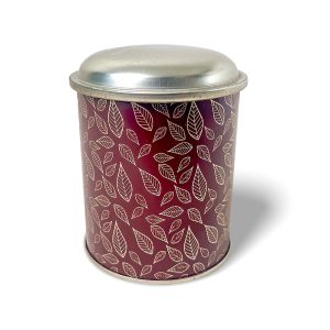 Leaf Printed Tall Tin with a Gold Dome Lid